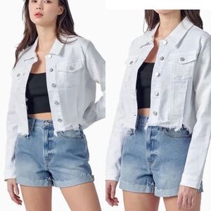 cello 𖤓 Uneven White Wash Frayed Fitted Jacket.